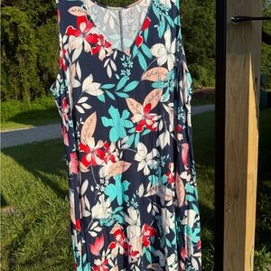 St. John's Bay Floral Print Dress - Red and Blue